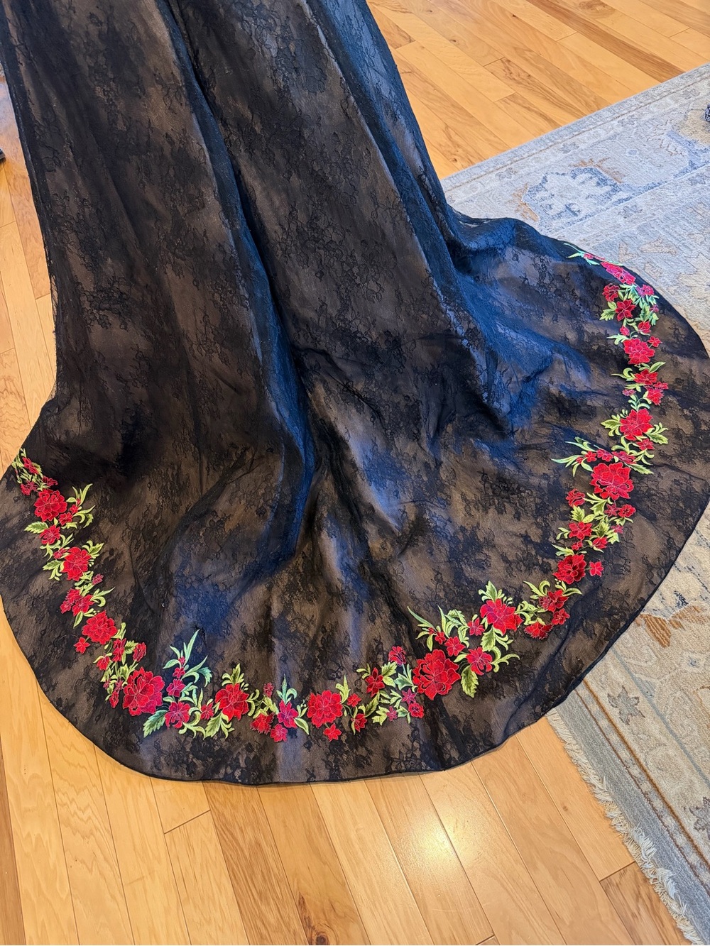 Sherri Hill 51834 High Low Black Lace Embroidered Floral Prom Dress Gown Size 4 - Picture 7 of 15